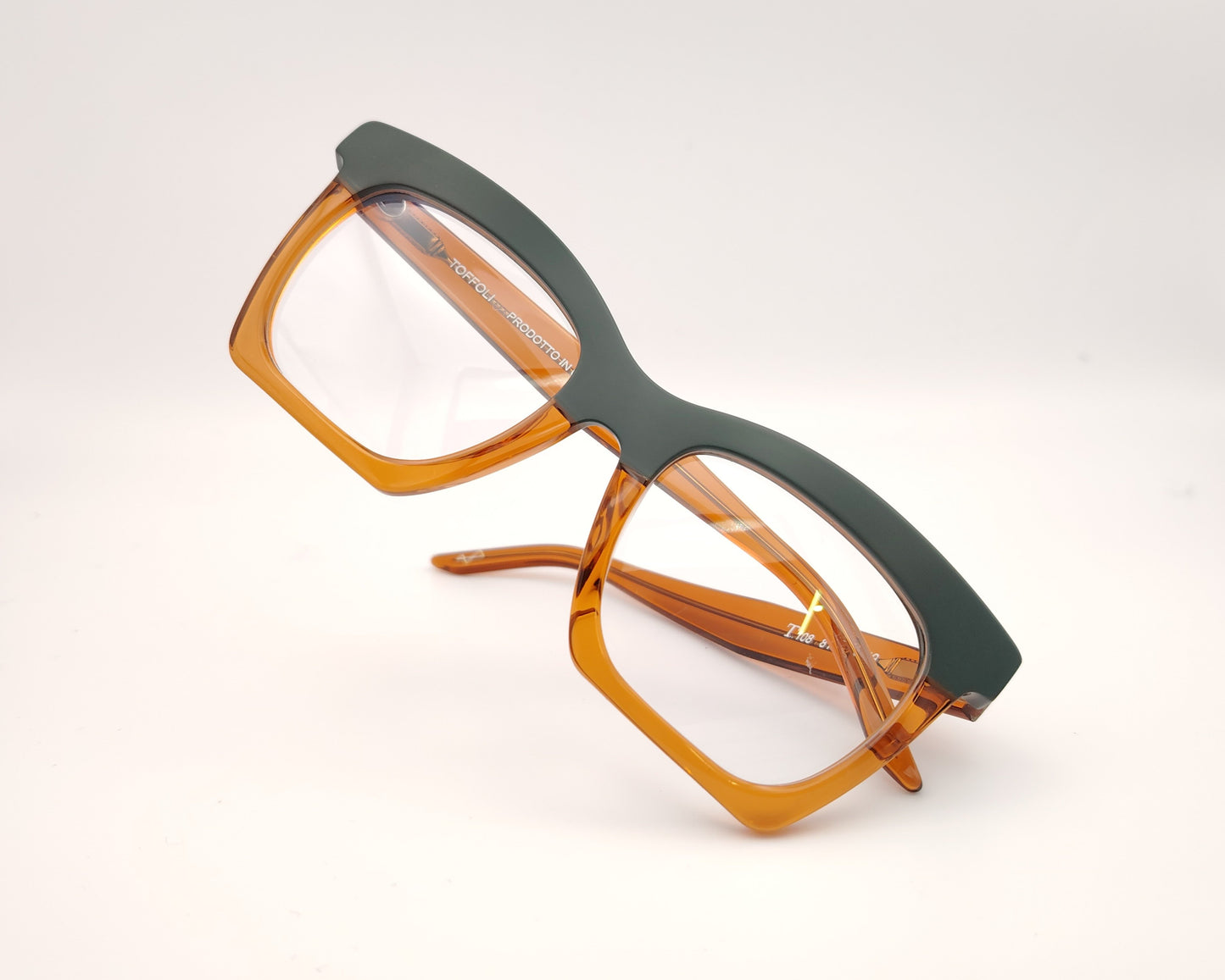 constantino toffoli t108 gafas de acetato en formato cuadrado en ocre traslúcido y verde mate