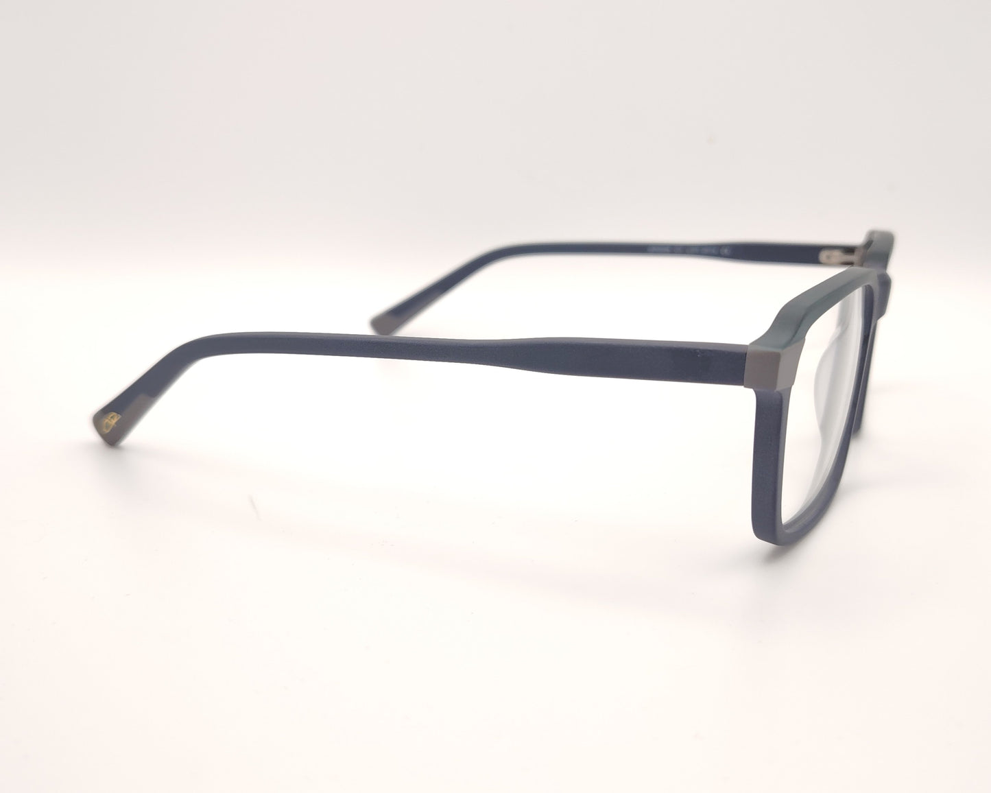 gafas graduadas rectangulares azul mate con detalles en gris