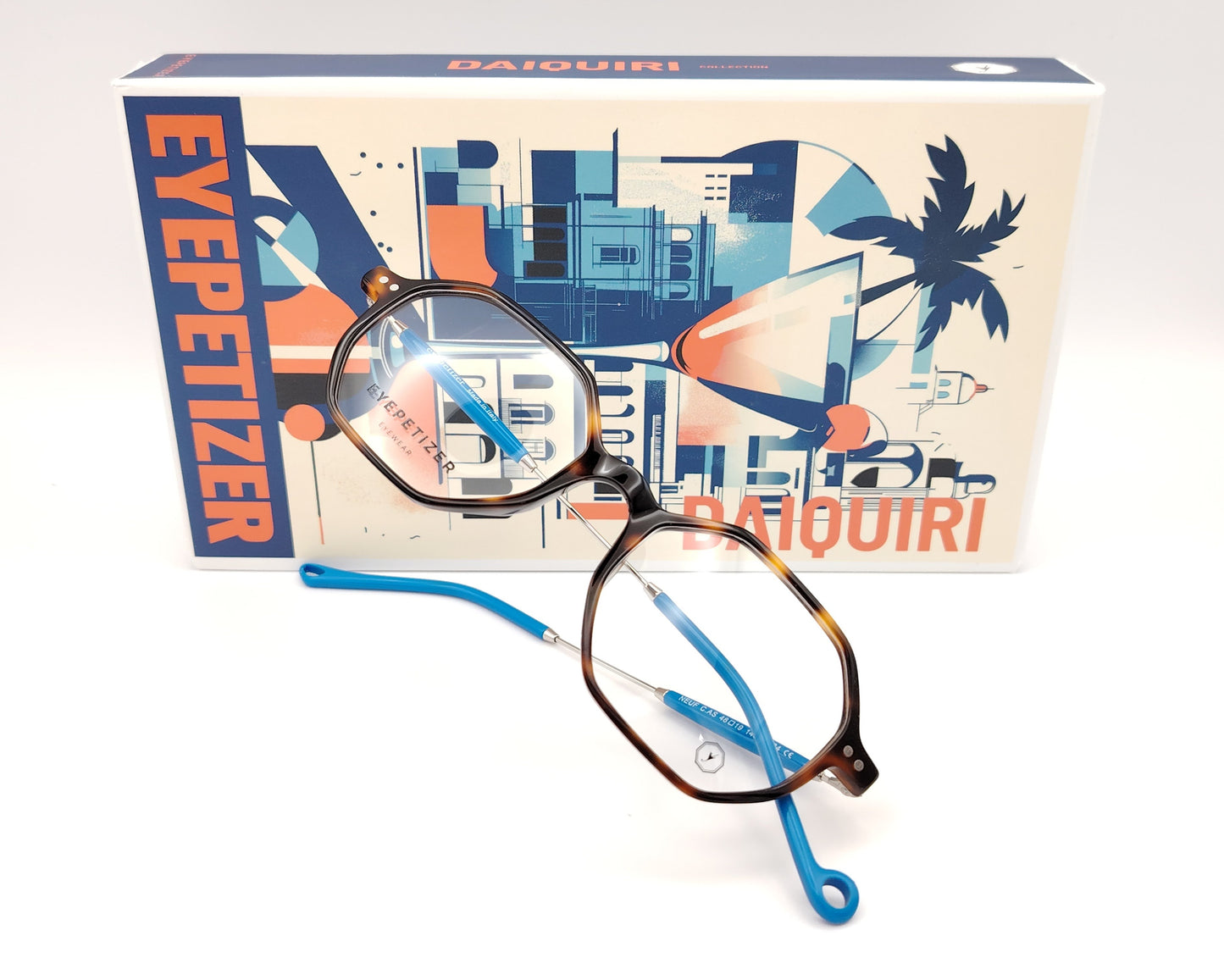 eyepetizer neuf c as gafas de vista hexagonales en carey con varillas metálicas con detalles y puntas en azul