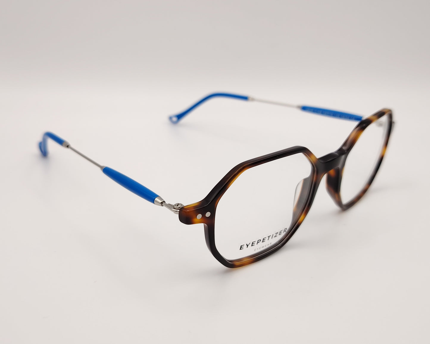 eyepetizer neuf c as gafas de vista hexagonales en carey con varillas metálicas con detalles y puntas en azul