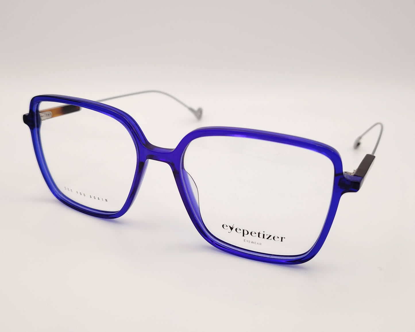 eyepetizer quovadis c vlt gafas graduadas con montura azul translúcida y varillas metálicas diseño cuadrado moderno y ligero