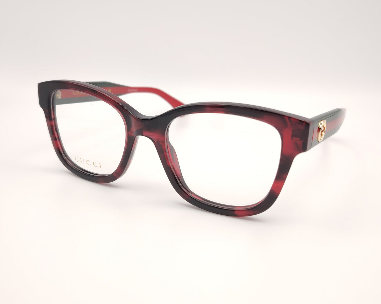 gafas gucci gg1863o 003 cuadradas en acetato rojo vino jaspeado con logo dorado en varilla