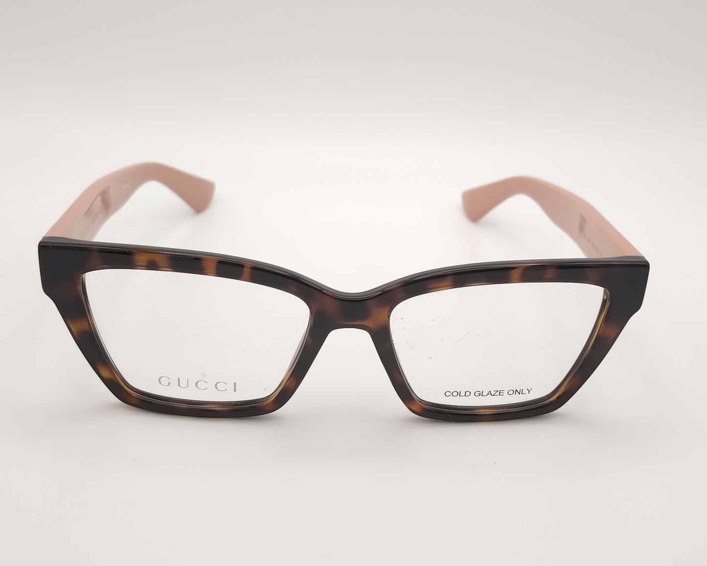 gucci gg1715o 005 gafas de acetato de estilo cat eyes color habana en el frente y rosa empolvado en las varillas