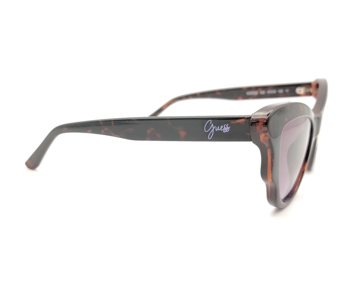 gafas de sol guess para niña o cara pequeña en carey oscuro con lentes lila degradadas