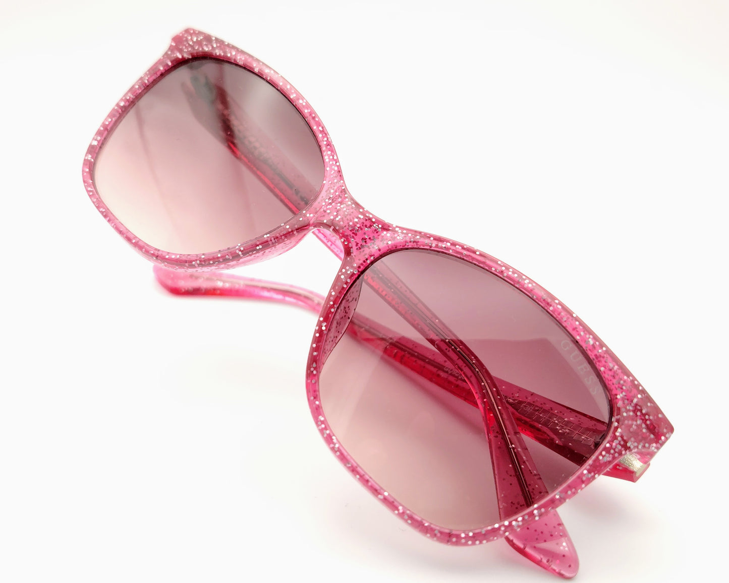 guess gu9238 74f gafas de sol de niña en pasta rosa con purpurina, formato cuadrado y cristales en degradado rosa