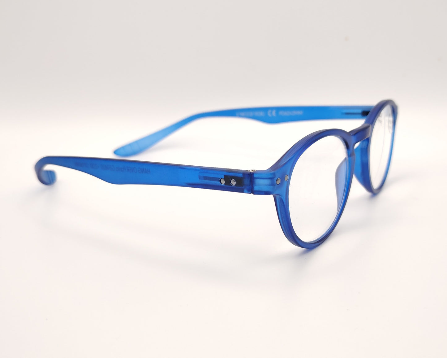 gafas premontadas de presbicia color azul con varillas largas curvas tipo koala para poder dejarlas colgadas del cuello