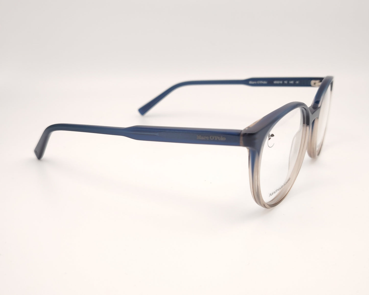 gafas redondas de acetato marc o’polo con degradado azul y beige y diseño artesanal