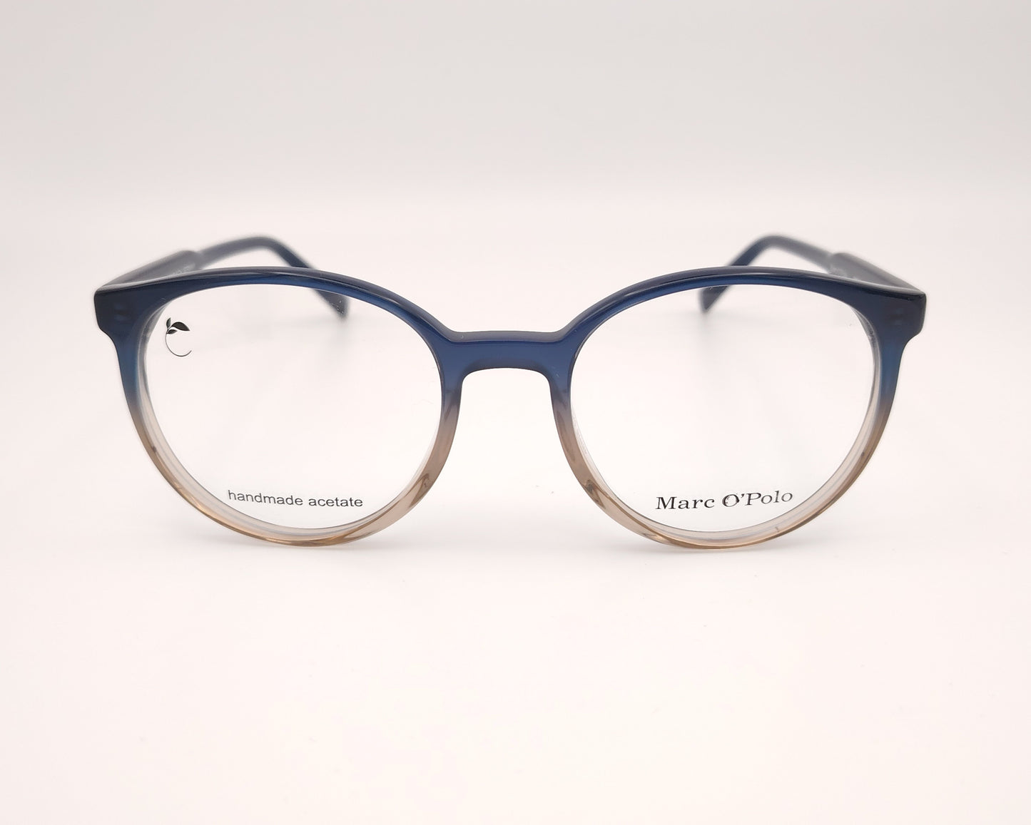 gafas redondas de acetato marc o’polo con degradado azul y beige y diseño artesanal