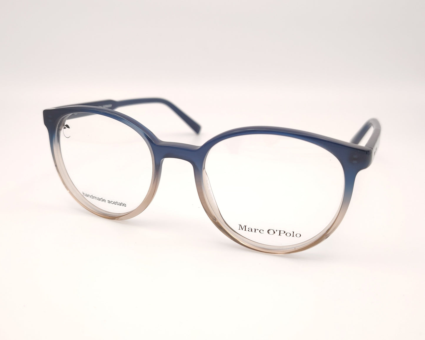 gafas redondas de acetato marc o’polo con degradado azul y beige y diseño artesanal