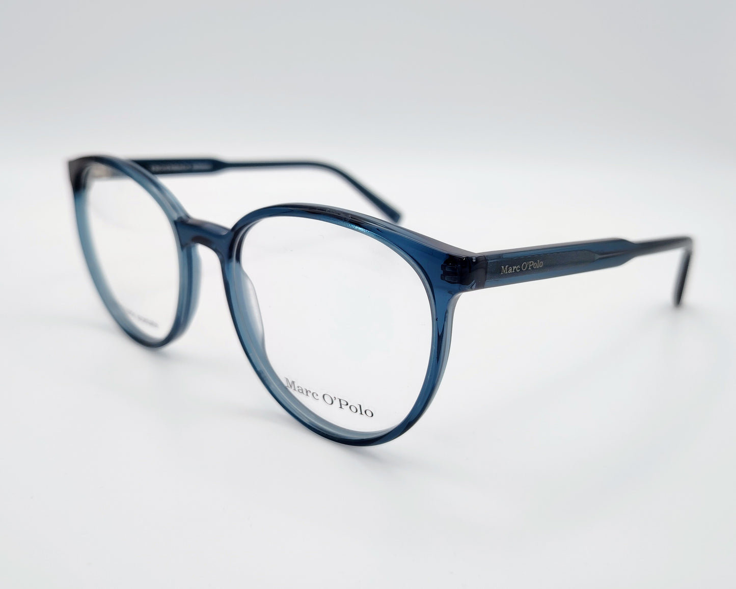 marc o’polo 503221 70 gafas de vista con montura de acetato en azul transparente diseño redondeado de inspiración retro con un toque contemporáneo, ideales para un estilo casual y sofisticado