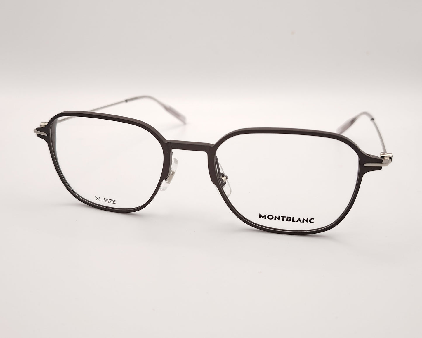 gafas montblanc de aluminio gris oscuro con forma aviador y varillas metálicas finas hechas en japón