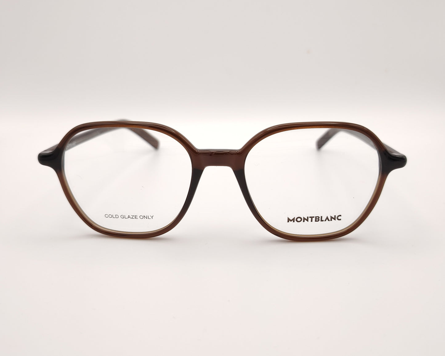gafas montblanc de acetato en marrón con forma hexagonal redondeada