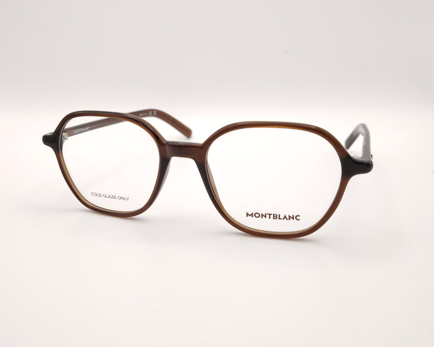 gafas montblanc de acetato en marrón con forma hexagonal redondeada