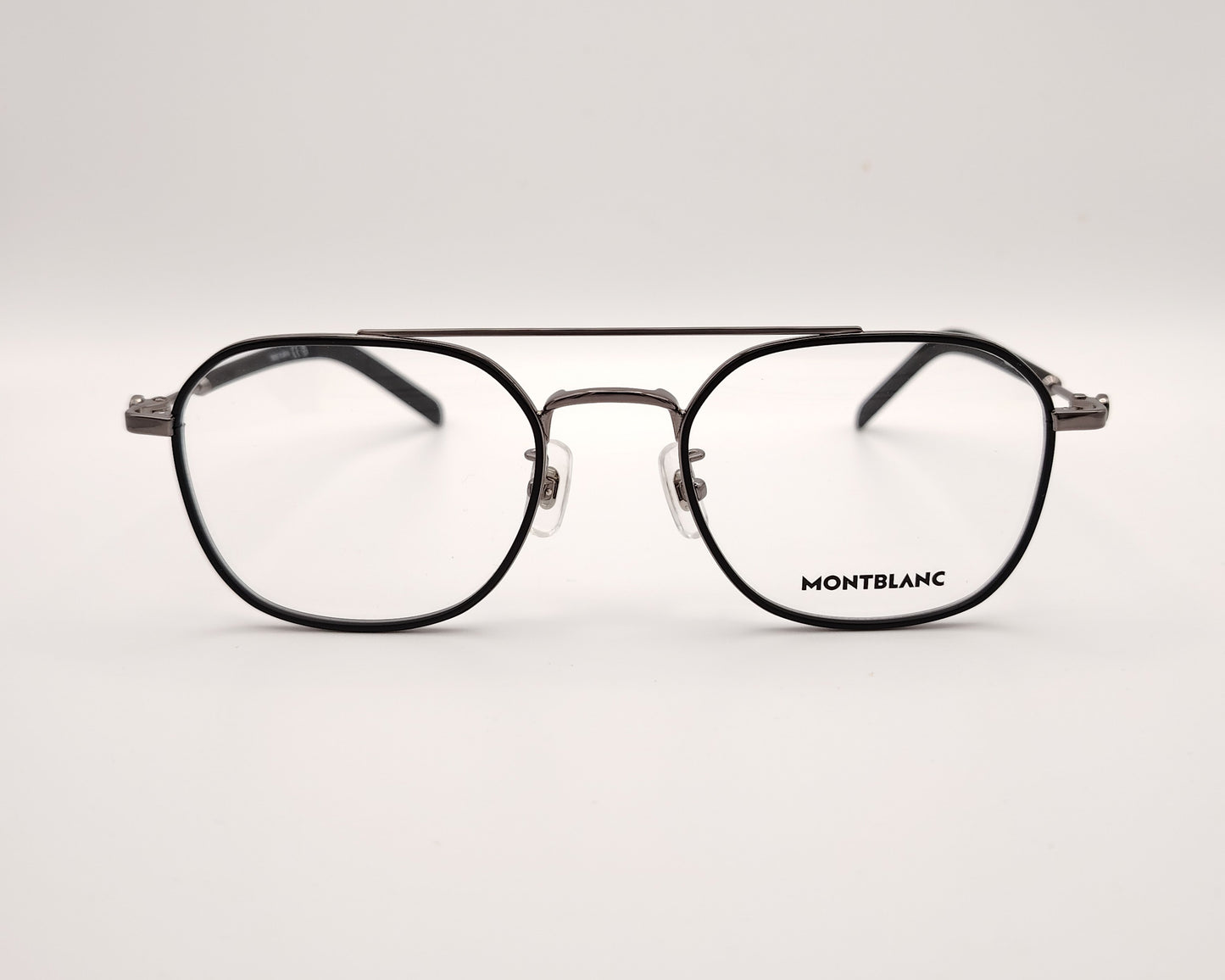 gafas montblanc metálicas de forma rectangular con doble puente y varillas negras