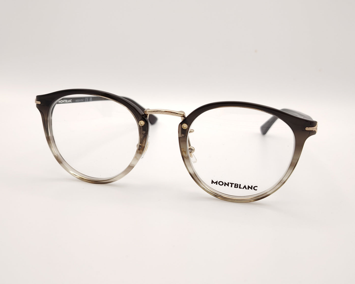 gafas montblanc redondas de acetato con montura degradada en gris oscuro y transparente