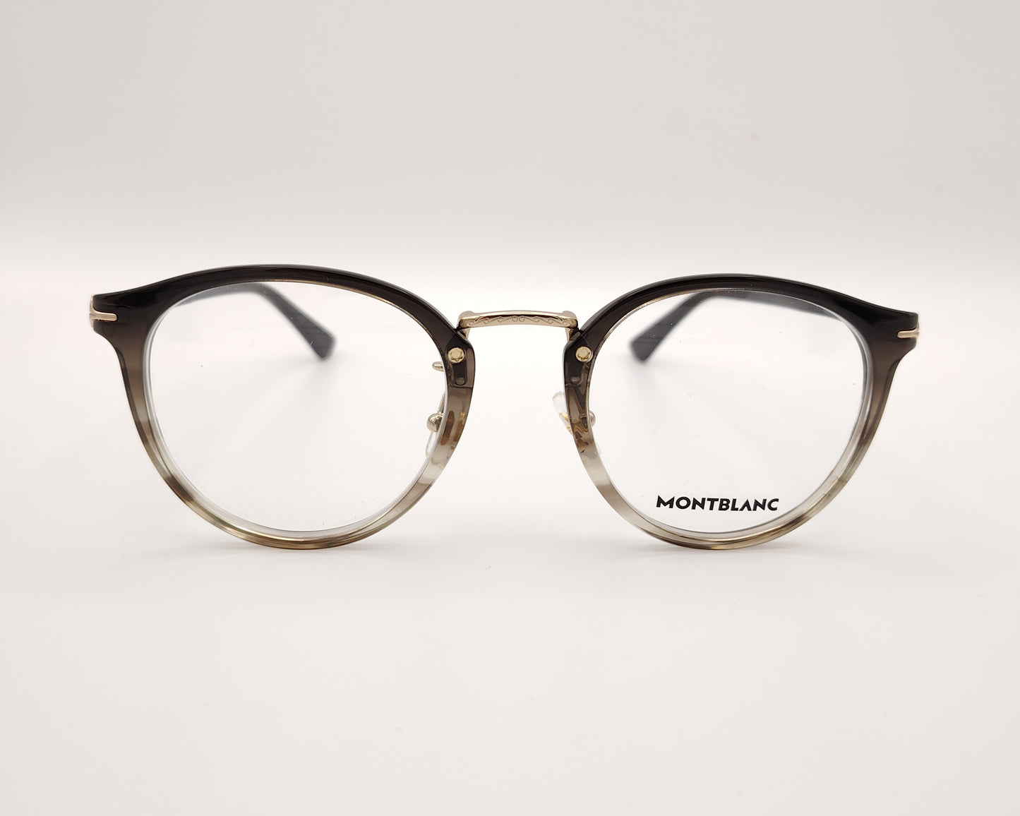 gafas montblanc redondas de acetato con montura degradada en gris oscuro y transparente