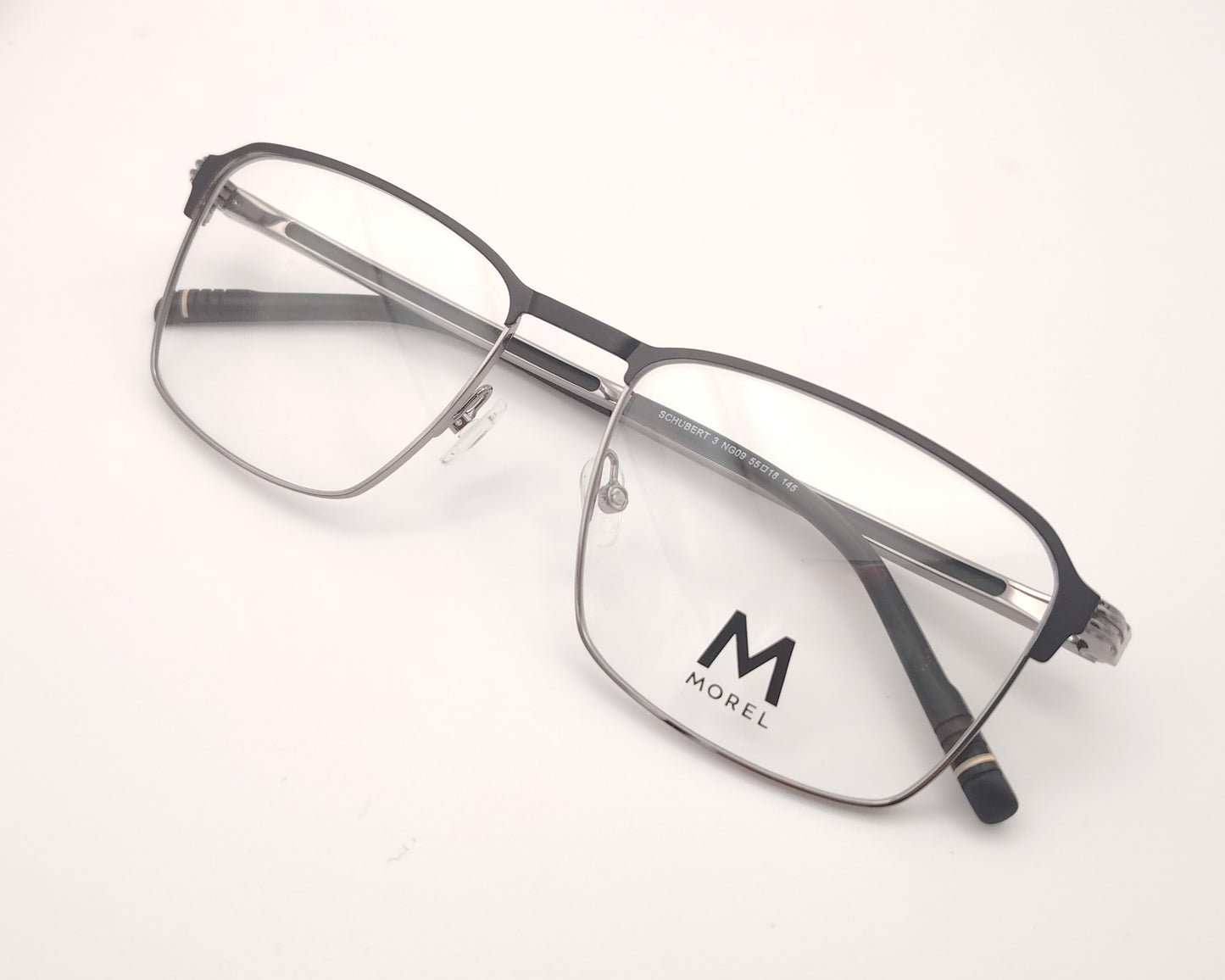 gafas graduadas morel schubert rectangulares metálicas en plata y negro