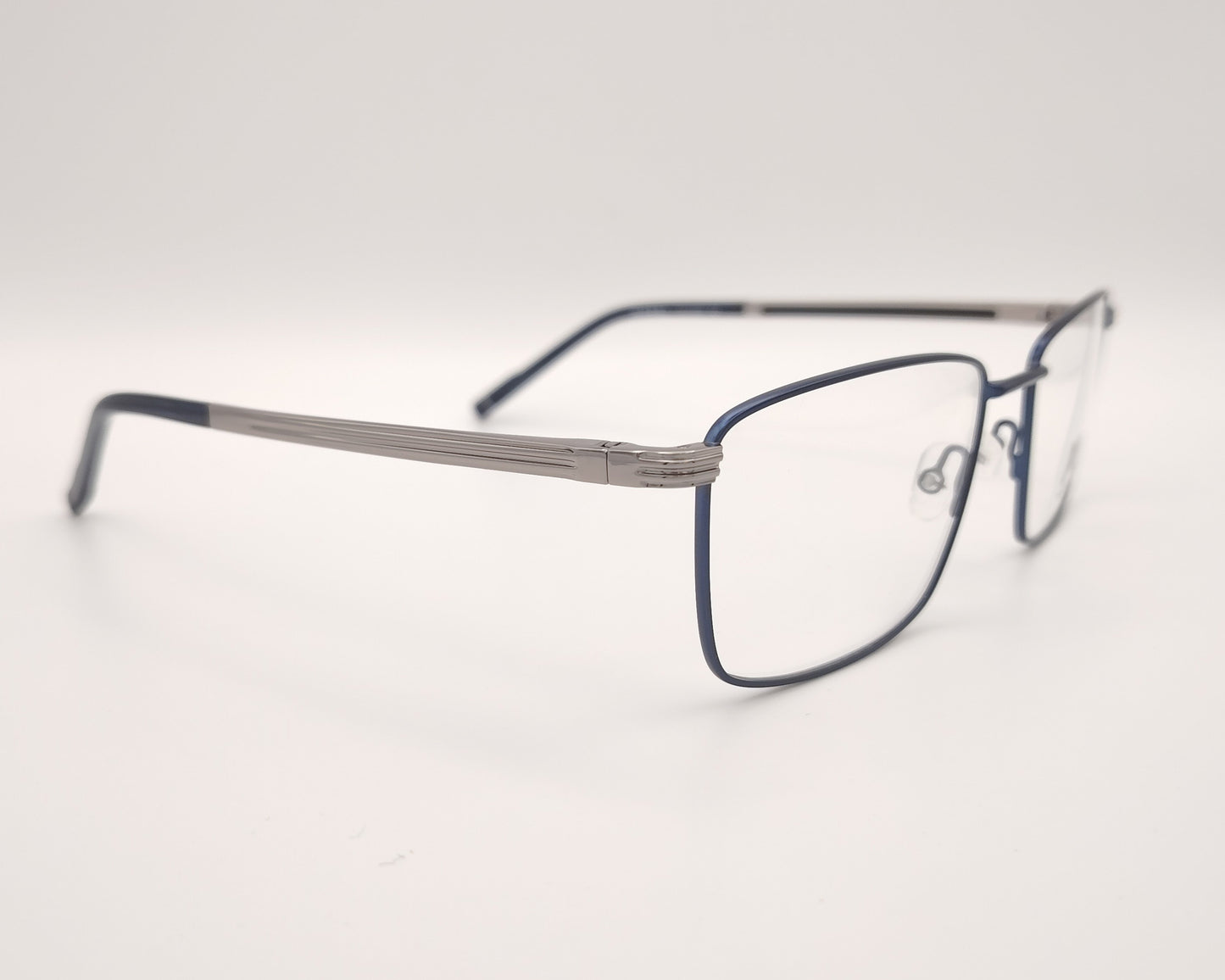 gafas de metal morel con forma rectangular clásica en color azul y plateado