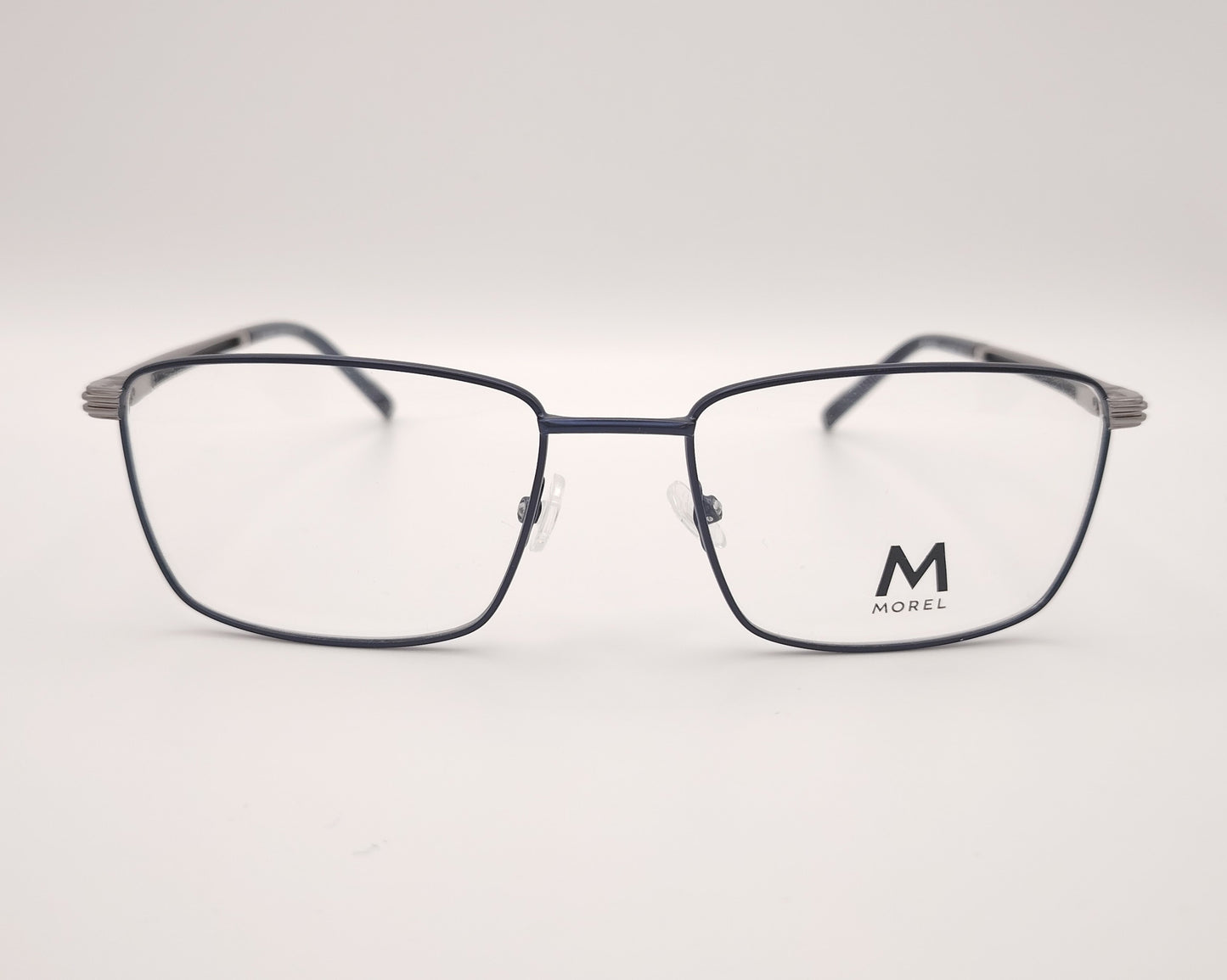 gafas de metal morel con forma rectangular clásica en color azul y plateado