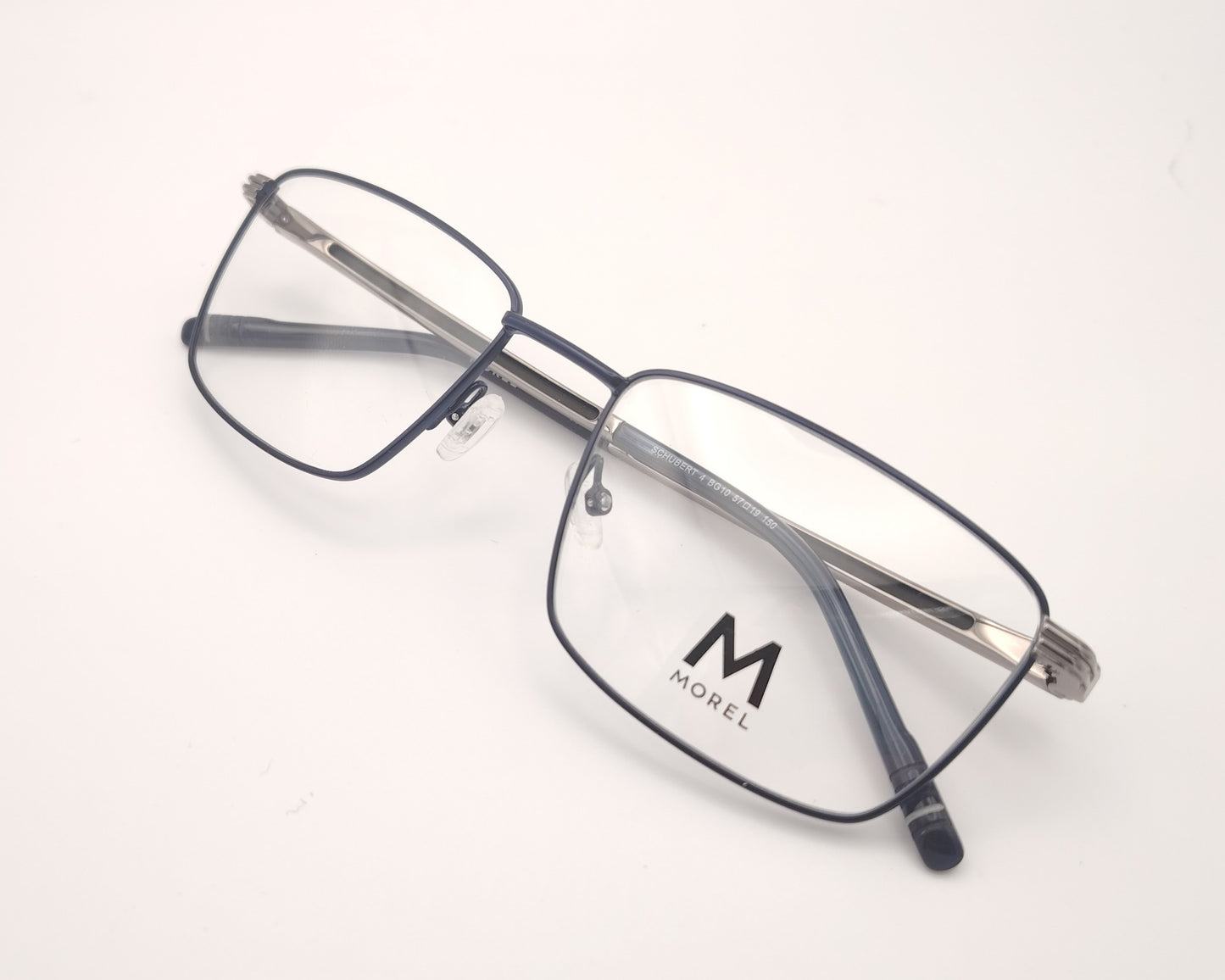 gafas de metal morel con forma rectangular clásica en color azul y plateado