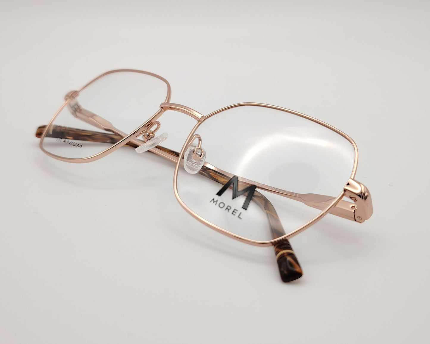 morel sonate 1 pm01 gafas graduadas montura metálica forma geométrica color oro rosa varillas finas con terminales habana