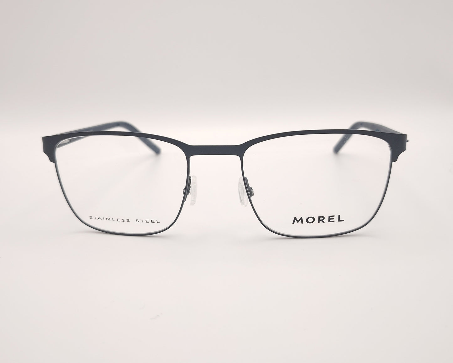 gafas graduadas morel de acero azul marino con montura rectangular y detalles azul eléctrico
