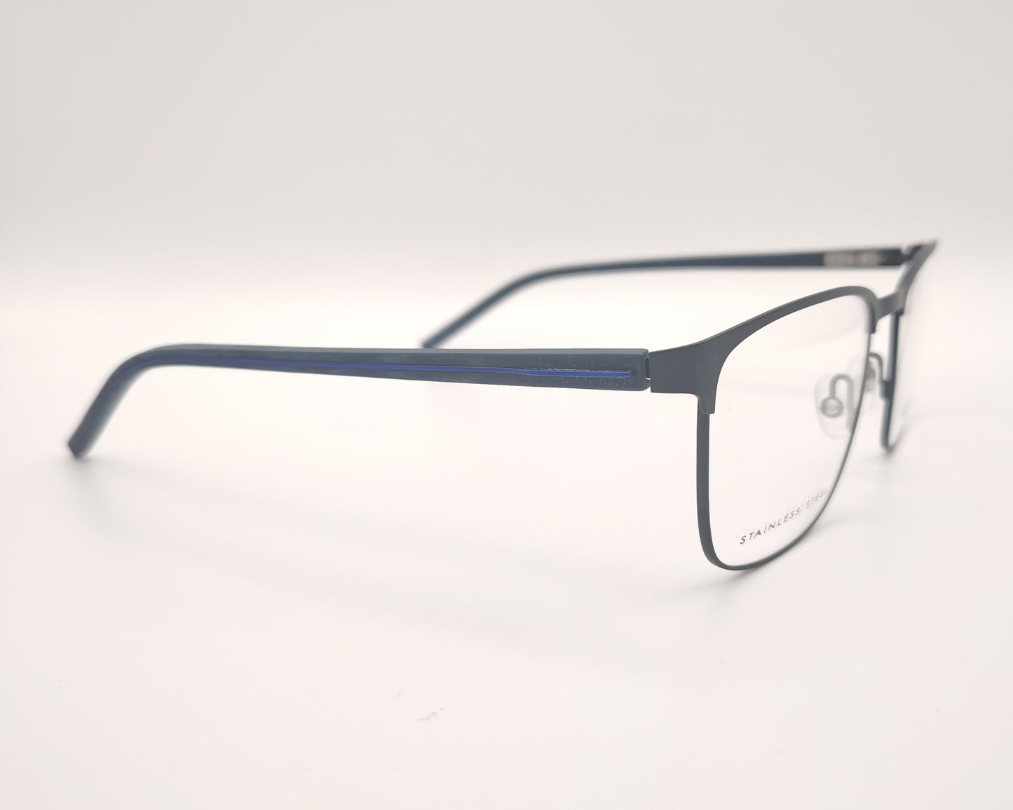 gafas graduadas morel de acero azul marino con montura rectangular y detalles azul eléctrico