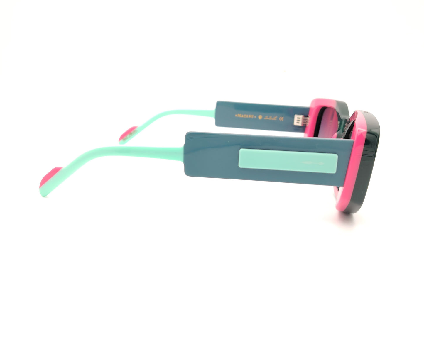 gafas de sol paname peach pit c5 verde oscuro rosa y aguamarina forma rectangular