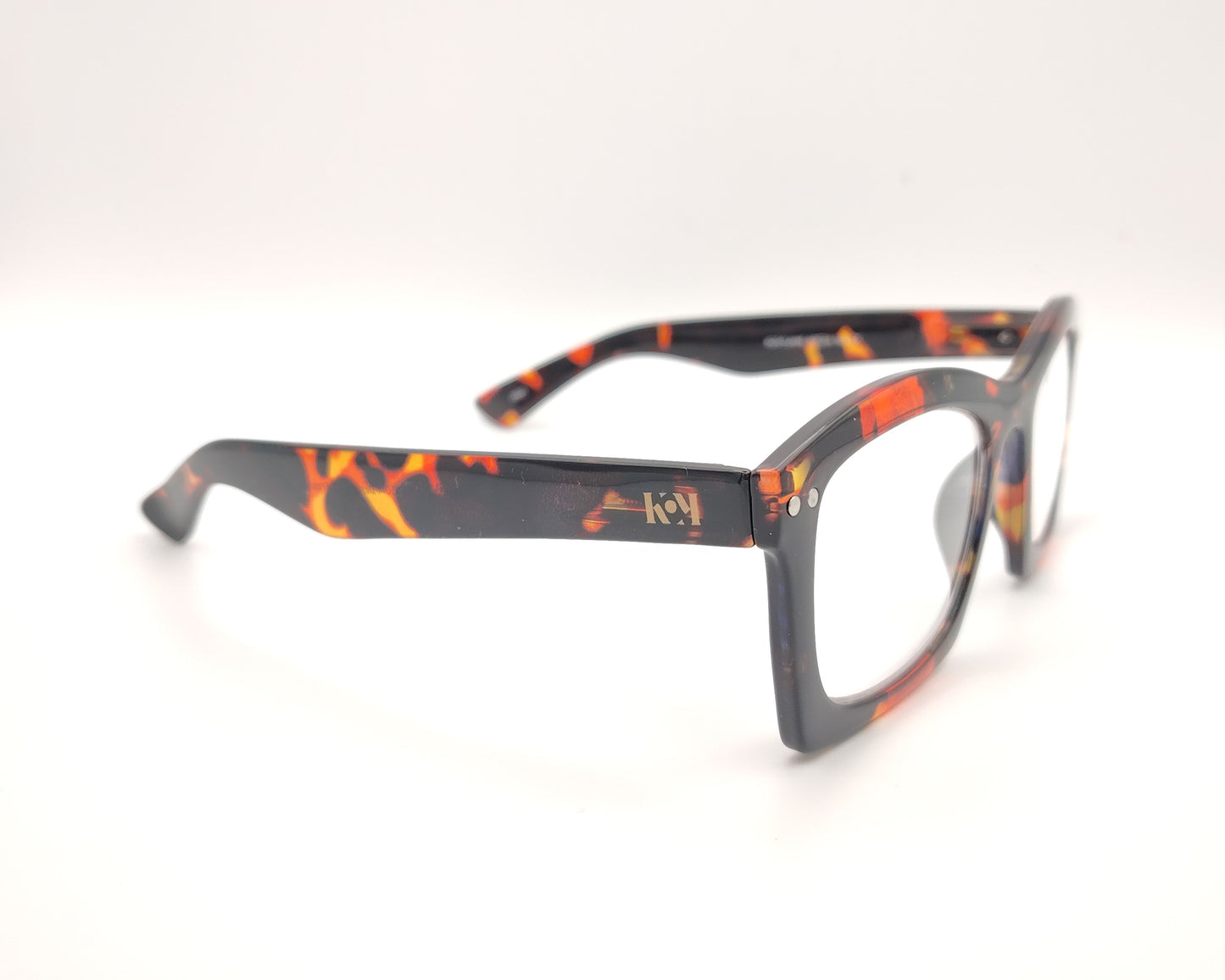 gafas premontadas de lectura de forma cuadrada en carey oscuro con manchas naranja