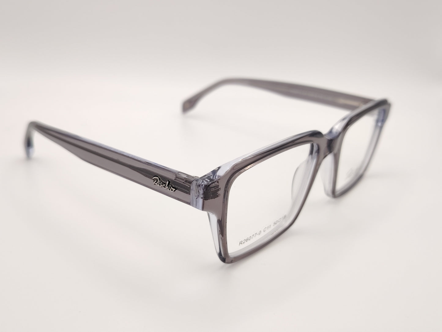gafas rischio r26077 c11, montura rectangular de acetato en tono gris translúcido, diseño moderno y sofisticado para un estilo versátil