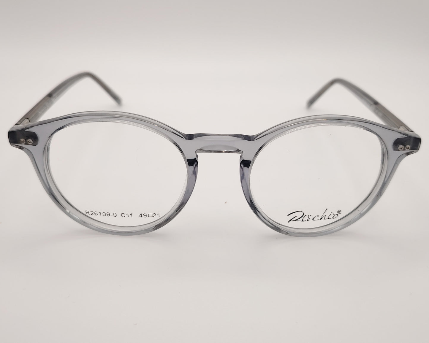 gafa graduada unisex redonda rischio r26109 c11 de acetato en color gris transparente, cómoda y atemporal