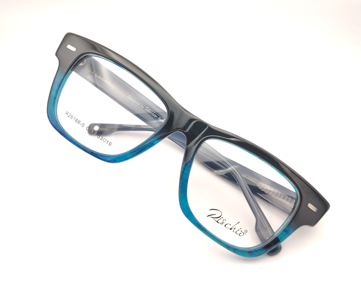 gafas de formato cuadrado en acetado bicolor negro y azul