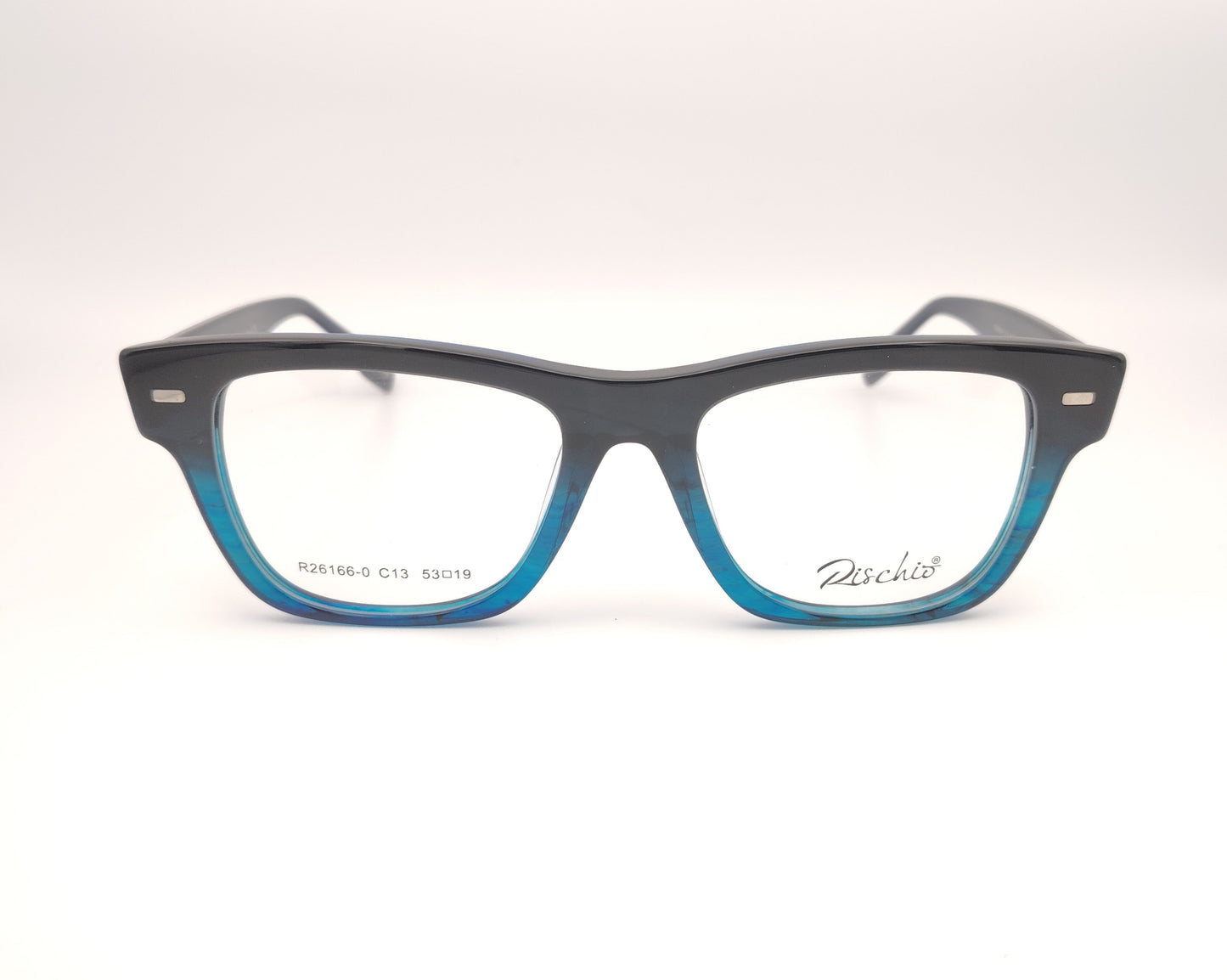 gafas de formato cuadrado en acetado bicolor negro y azul