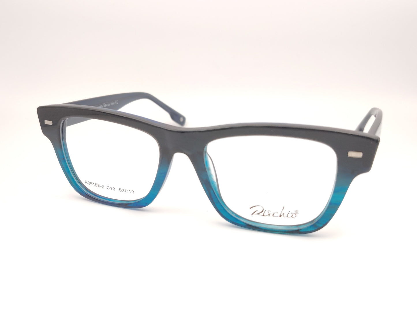 gafas de formato cuadrado en acetado bicolor negro y azul