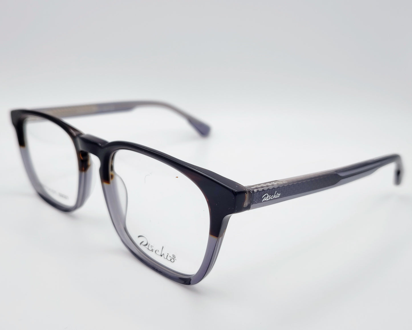 gafa graduada rischio r26171 c11, unisex rectangular de acetato en color habana oscuro en la parte superior y gris transparente en la inferior