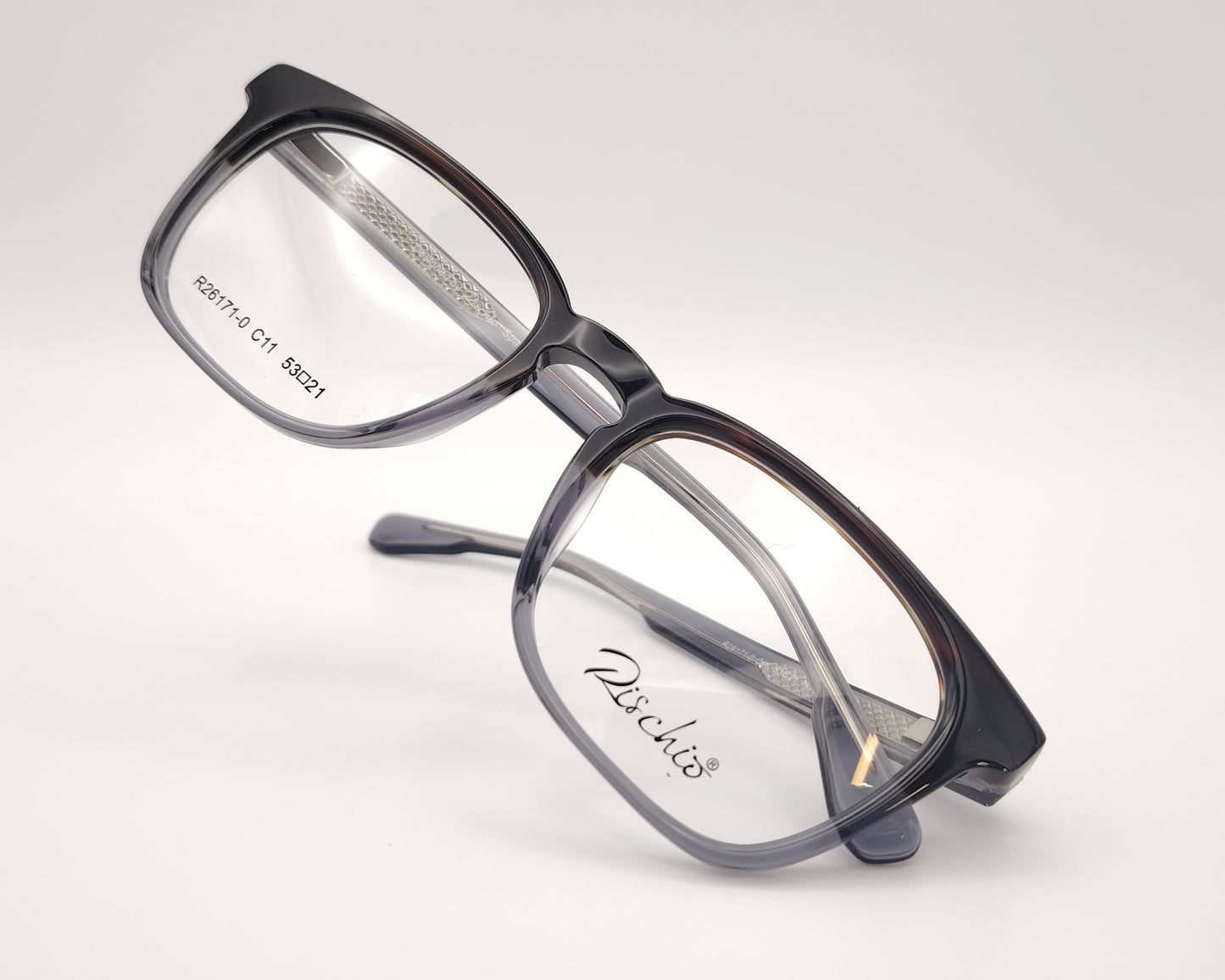 gafa graduada rischio r26171 c11, unisex rectangular de acetato en color habana oscuro en la parte superior y gris transparente en la inferior