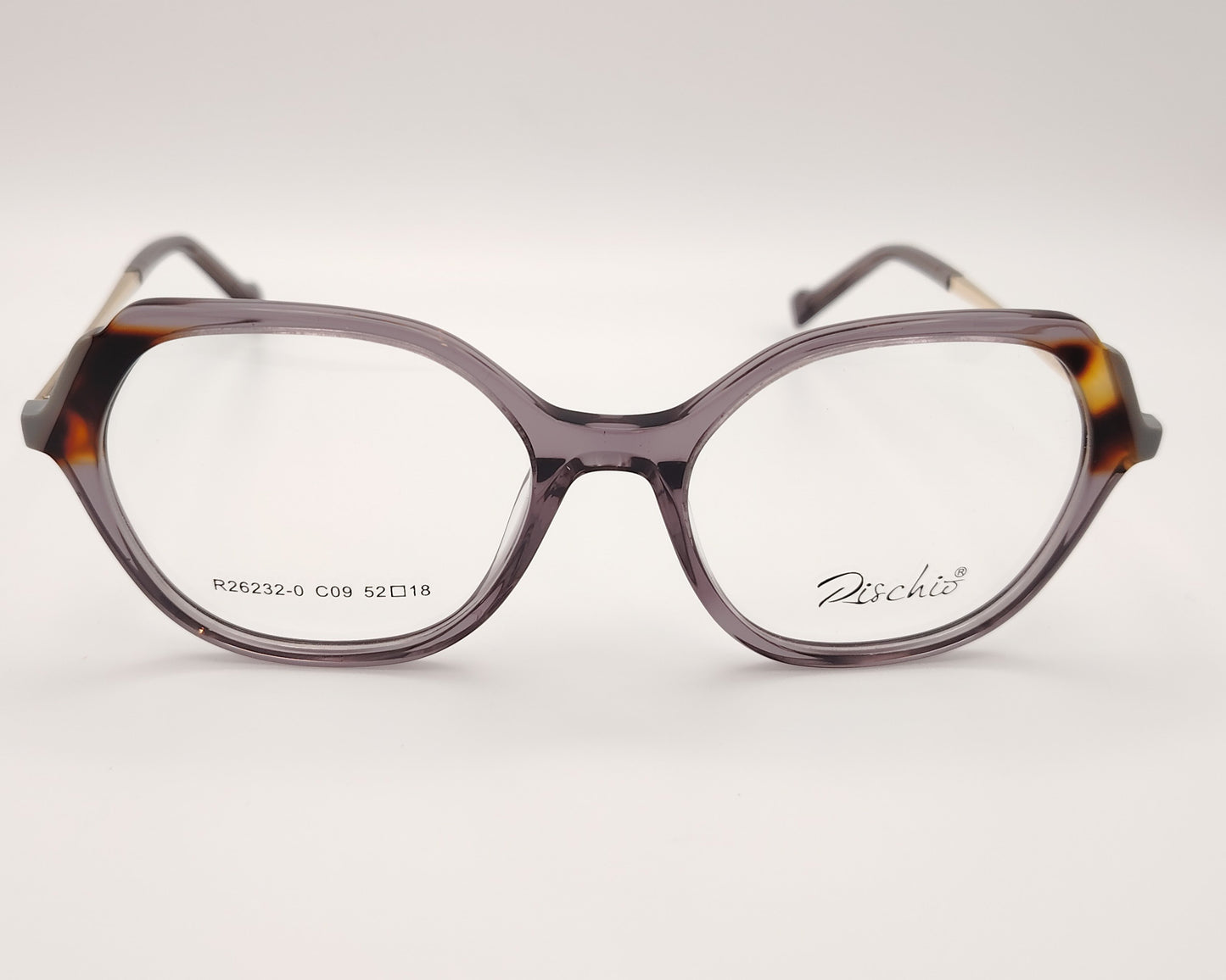 gafas graduadas rischio r26171 c11 con montura de acetato en tonos gris degradado diseño rectangular con varillas metálicas grabadas