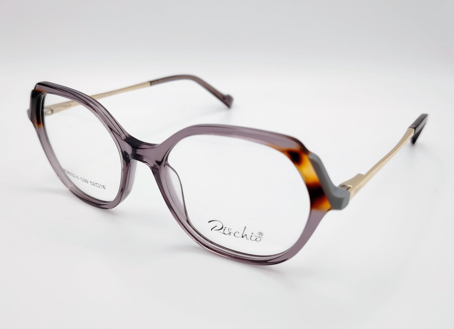 gafas graduadas rischio r26171 c11 con montura de acetato en tonos gris degradado diseño rectangular con varillas metálicas grabadas