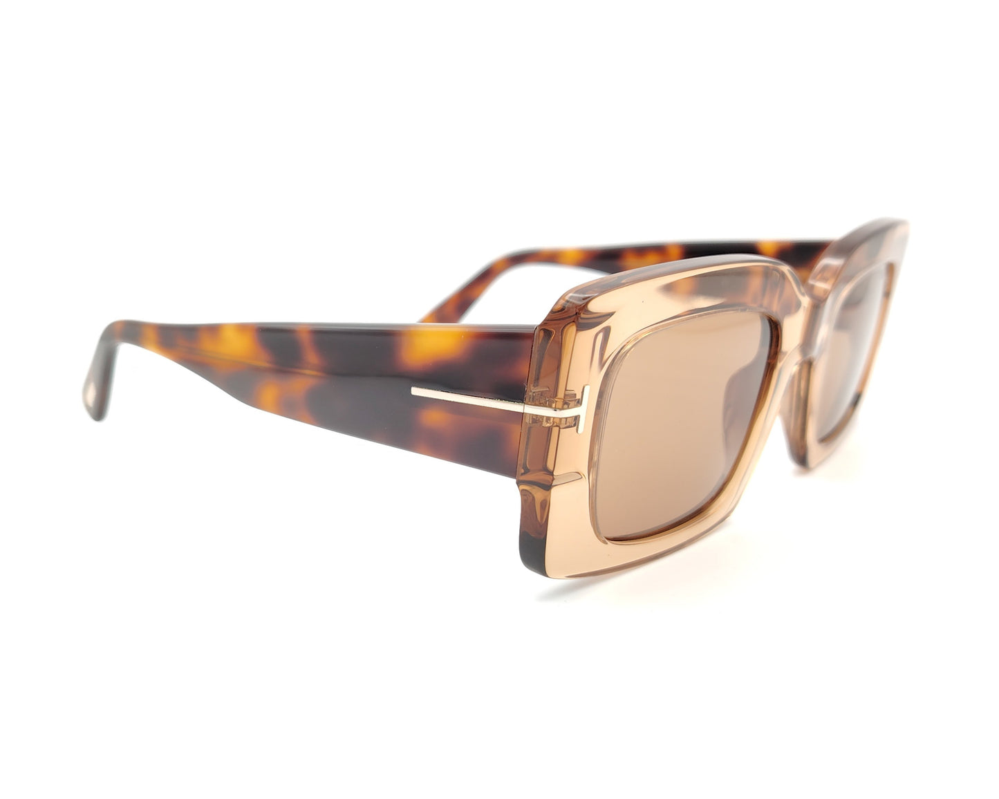 gafas de sol cuadradas tom ford con varillas en carey y frontal caramelo translúcido