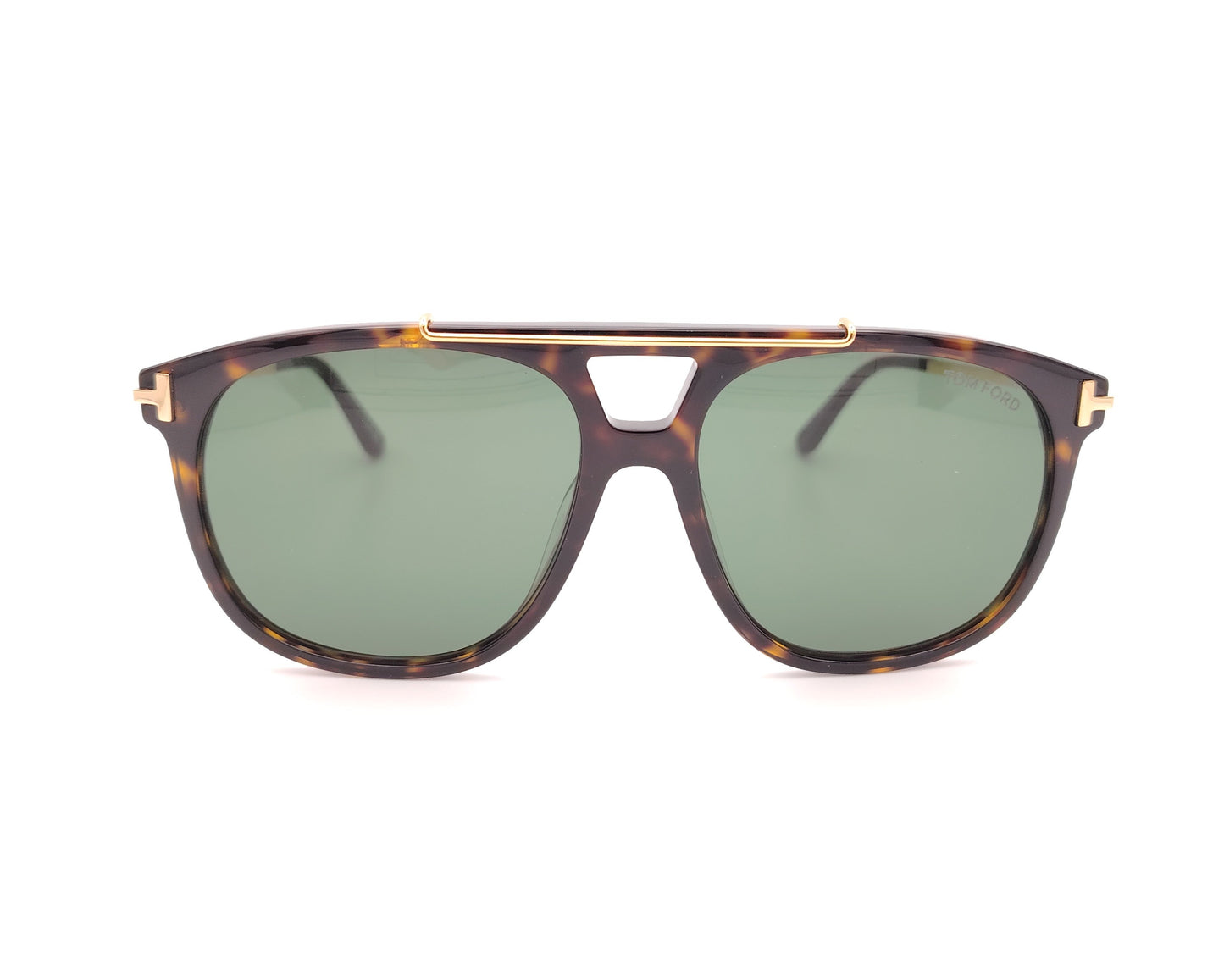 gafas de sol aviador con montura carey y lentes verdes con detalles dorados