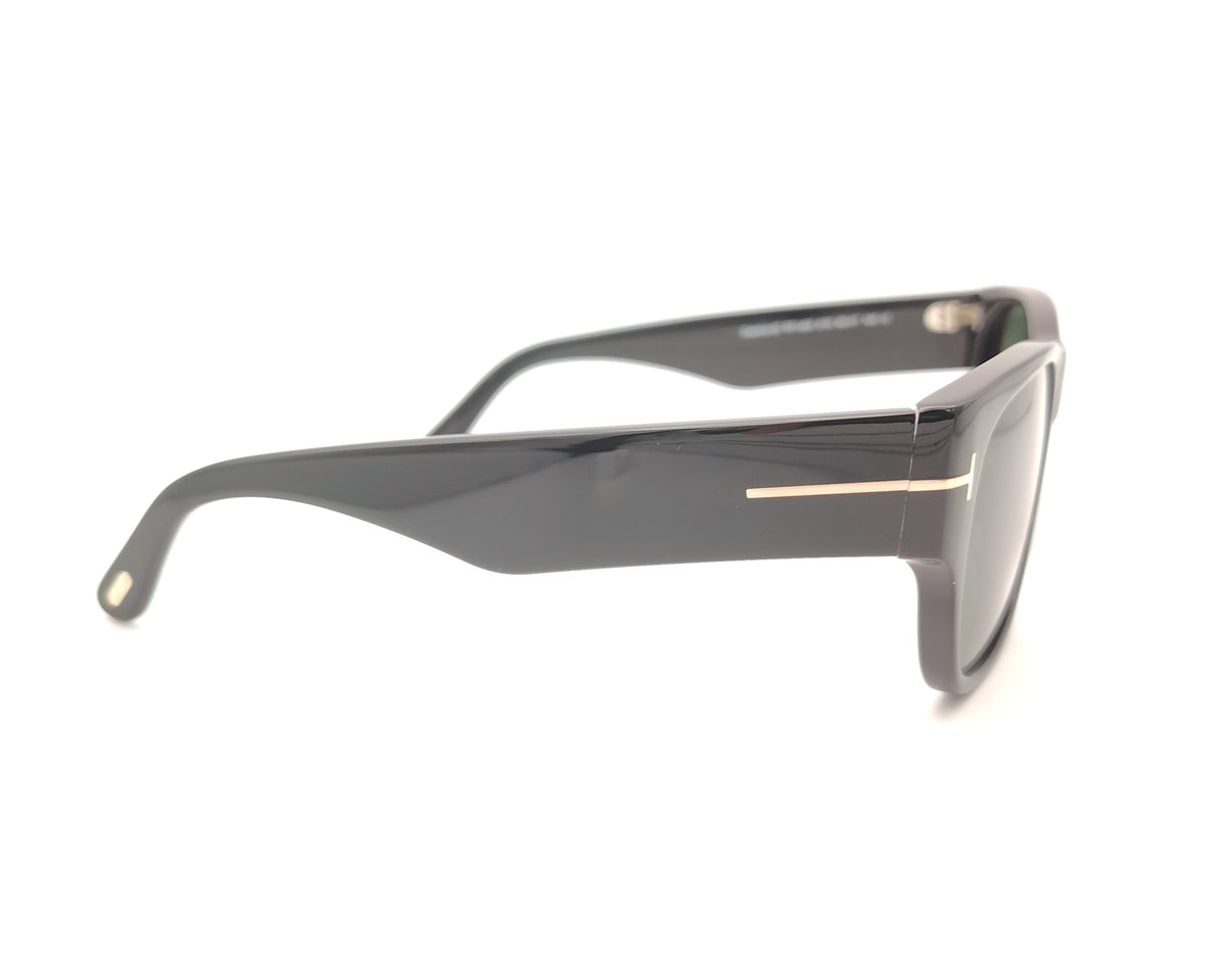 gafas de sol tom ford tf1405 01n de acetato negro brillante con lentes verdes y varillas anchas con detalle metálico dorado