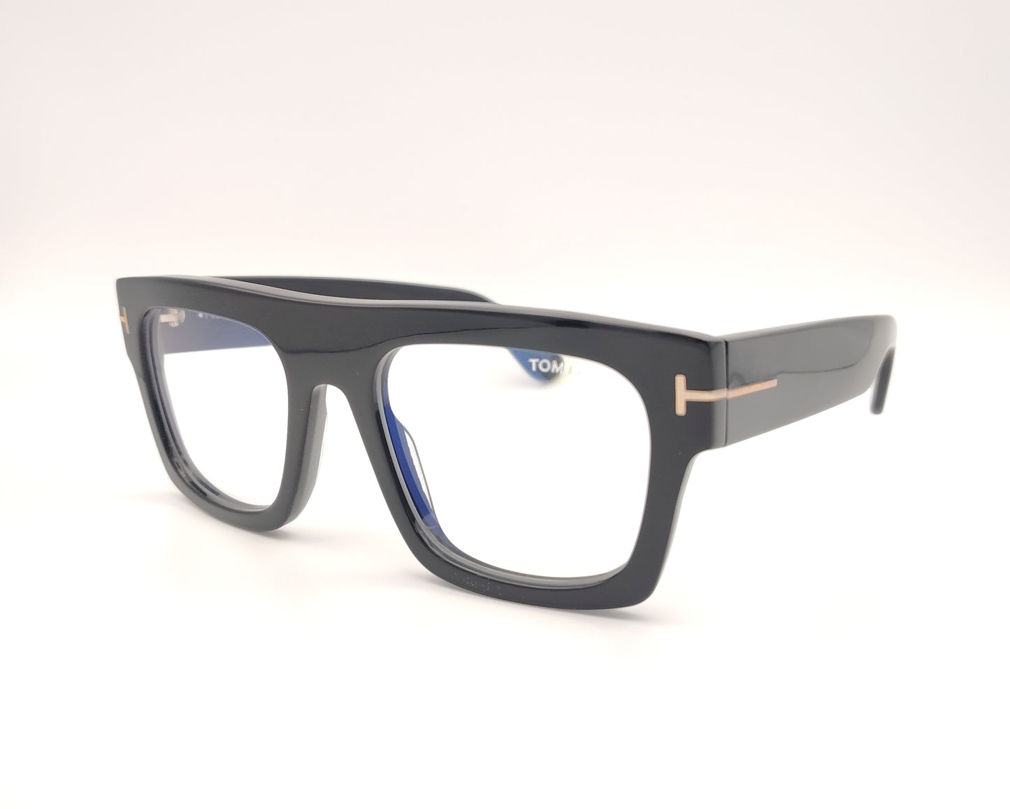gafas tom ford tf5634b 001 con montura cuadrada de acetato negro brillante y detalles en dorado