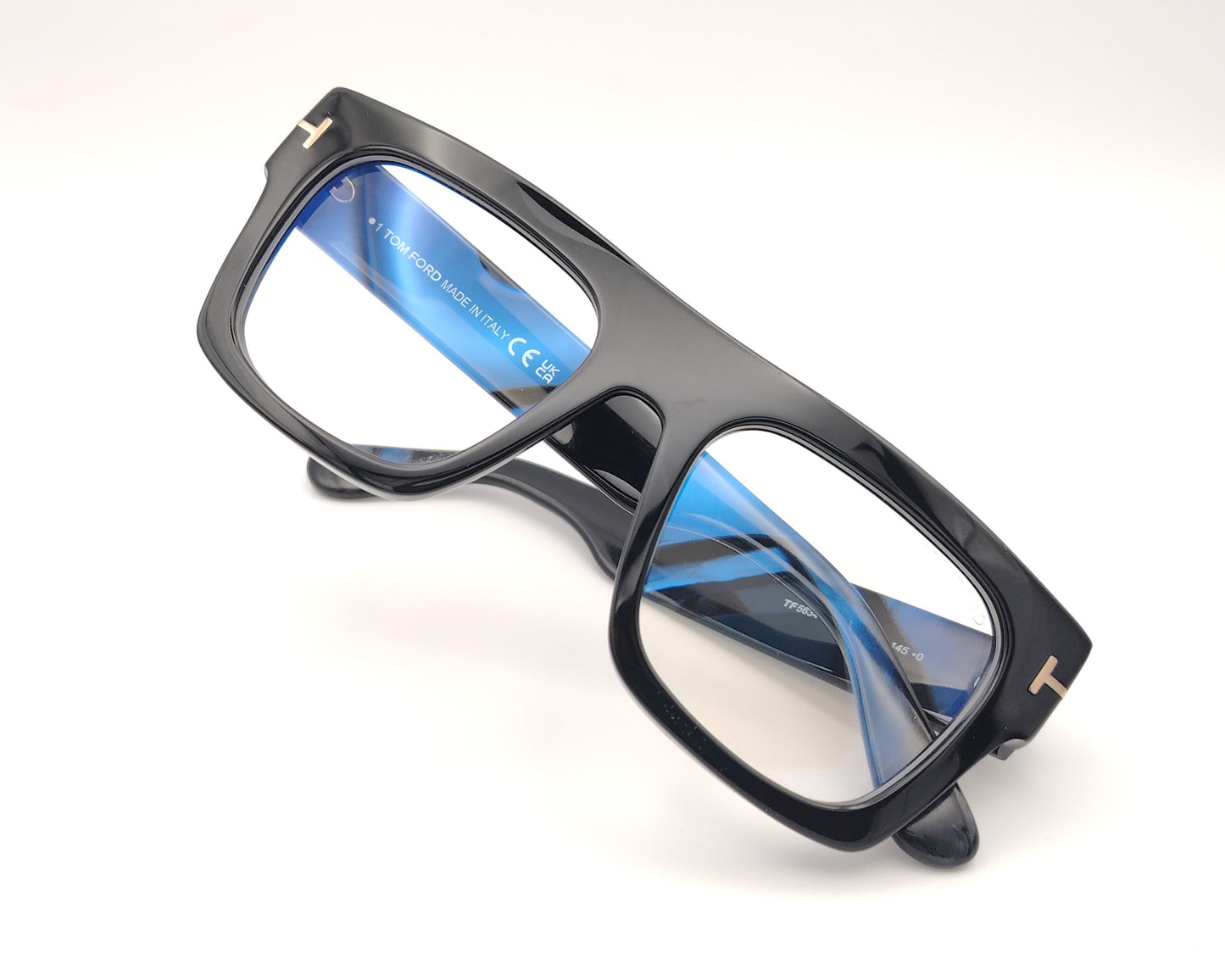 gafas tom ford tf5634b 001 con montura cuadrada de acetato negro brillante y detalles en dorado