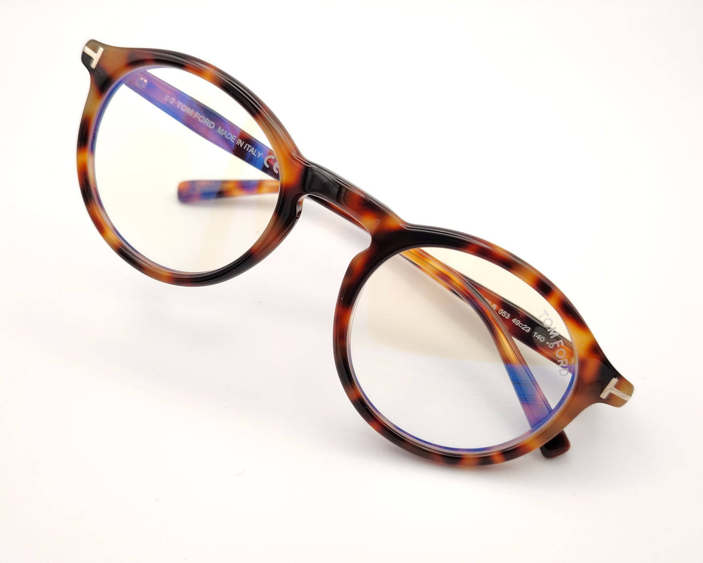 tom ford tf5979b 053 gafas de vista en acetato habana con forma redonda y detalle metálico en varillas