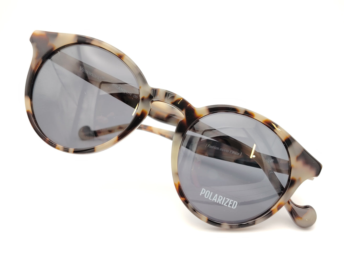 visionario branson gafas de acetato redondo en tonos cremas y marrones marmolados con lentes polarizadas