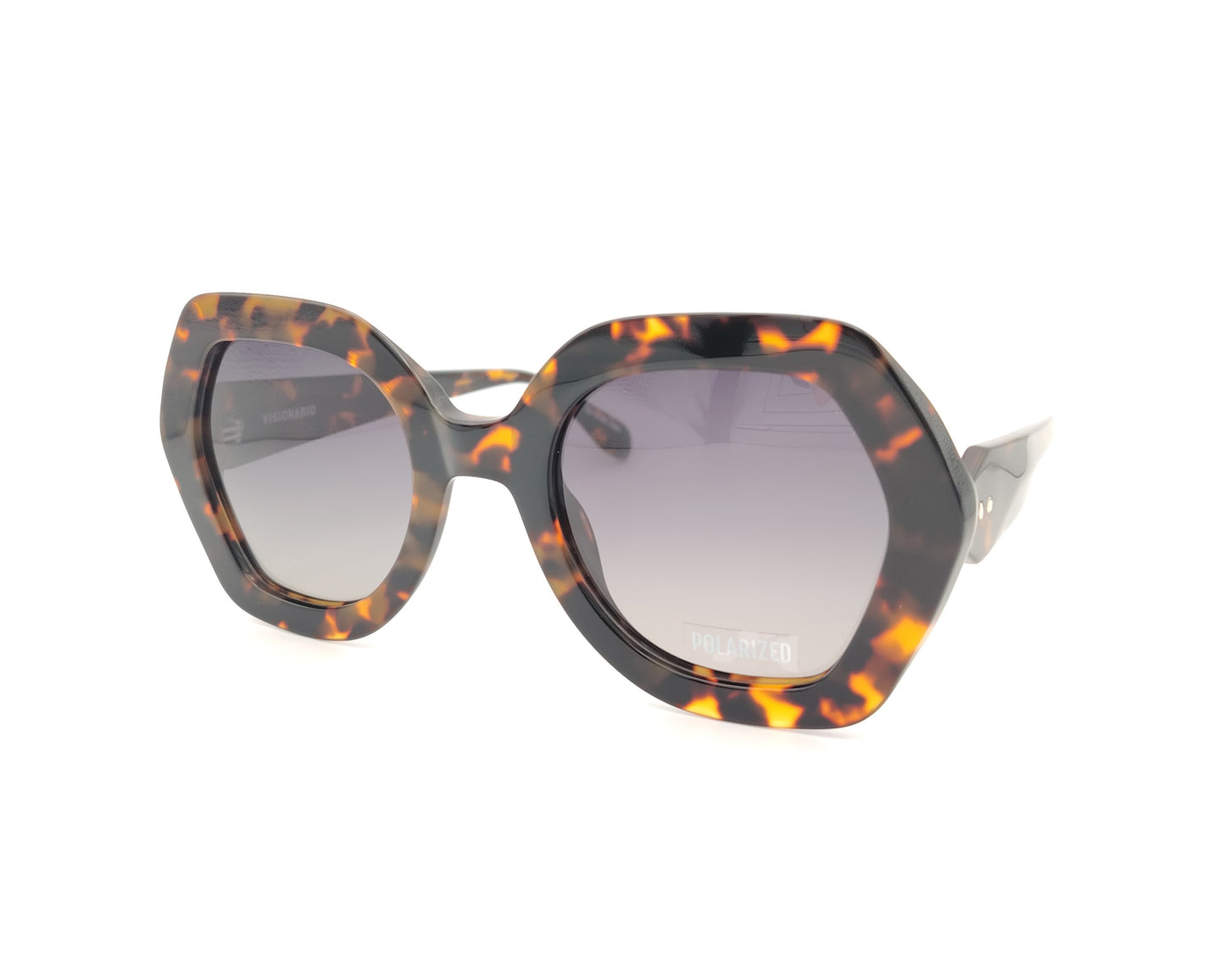 gafas de sol visionario margaret 02 en acetato carey con forma geométrica y lentes degradadas grises polarizadas