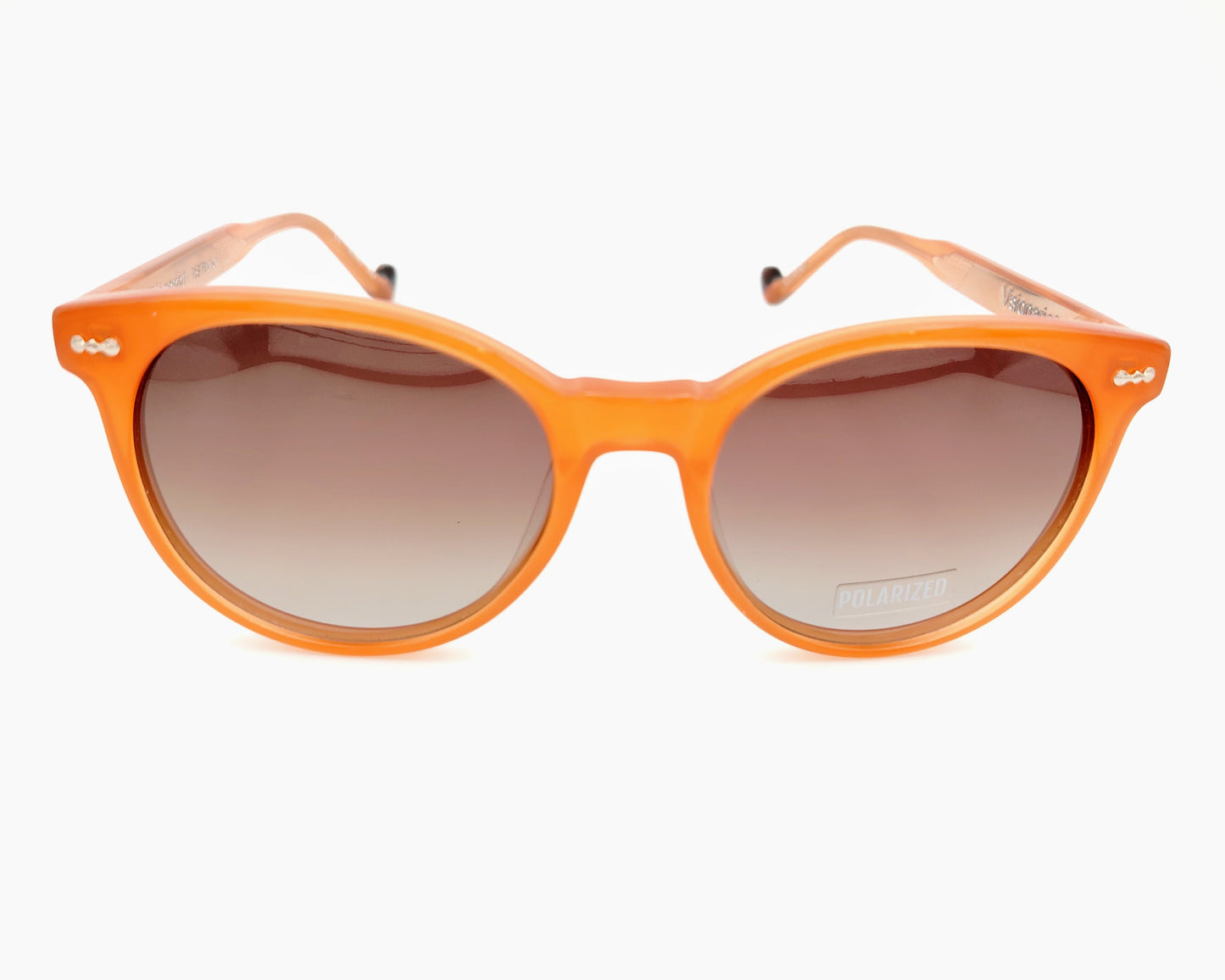 visionario petra 04 gafas de sol de acetato estilo redondo en color naranja suave con lentes polarizadas degradadas marrones
