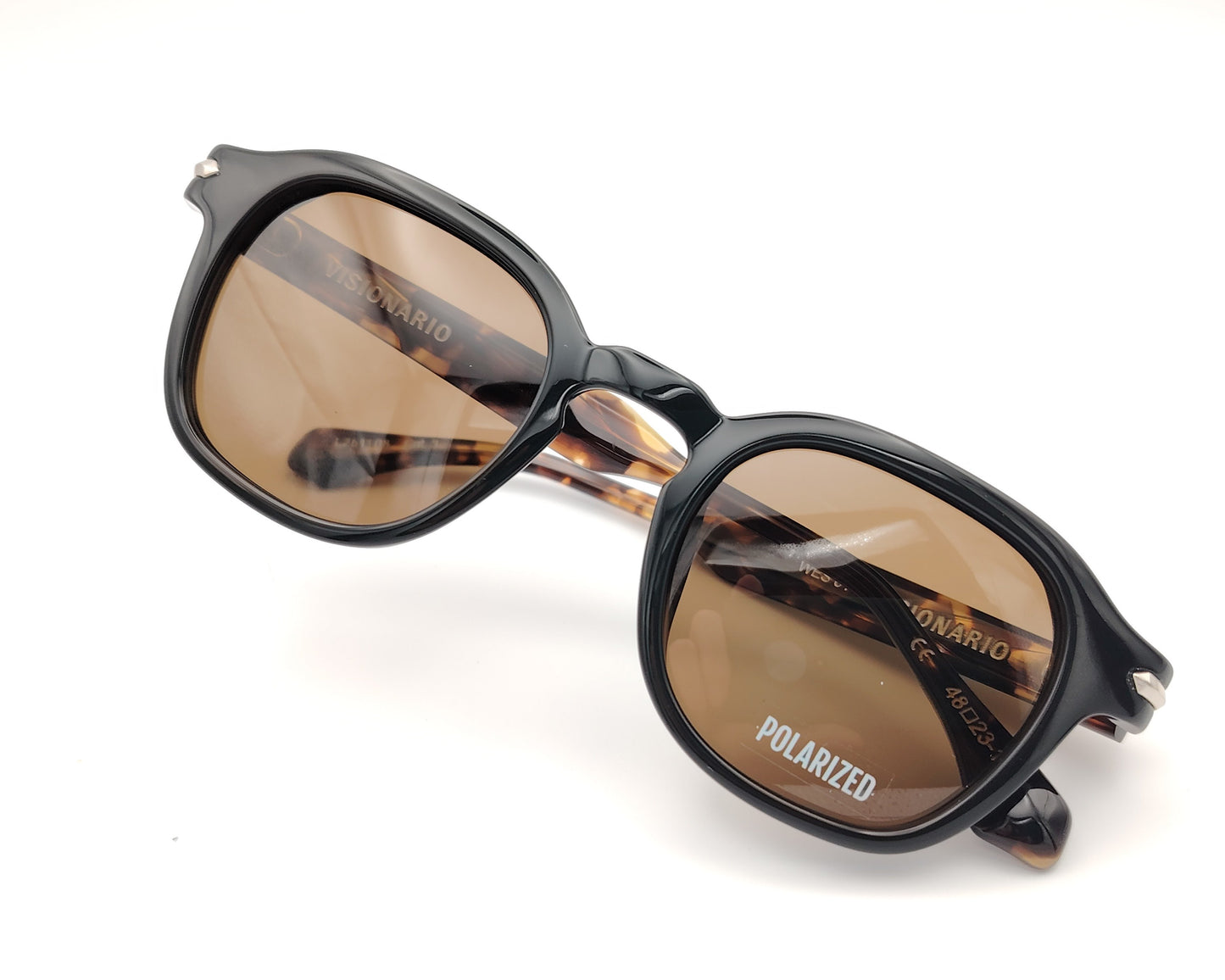 gafas de sol visionario negras con varillas carey y lentes marrones polarizadas