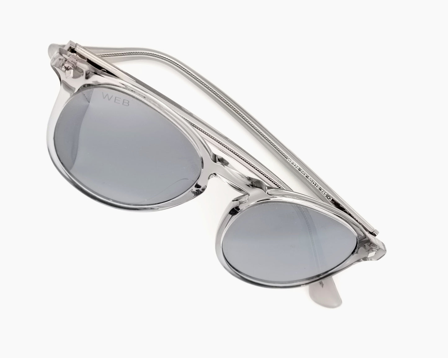 web we328 20x gafas de sol de acetato redondeado de color gris traslúcido y cristales de espejo plateado