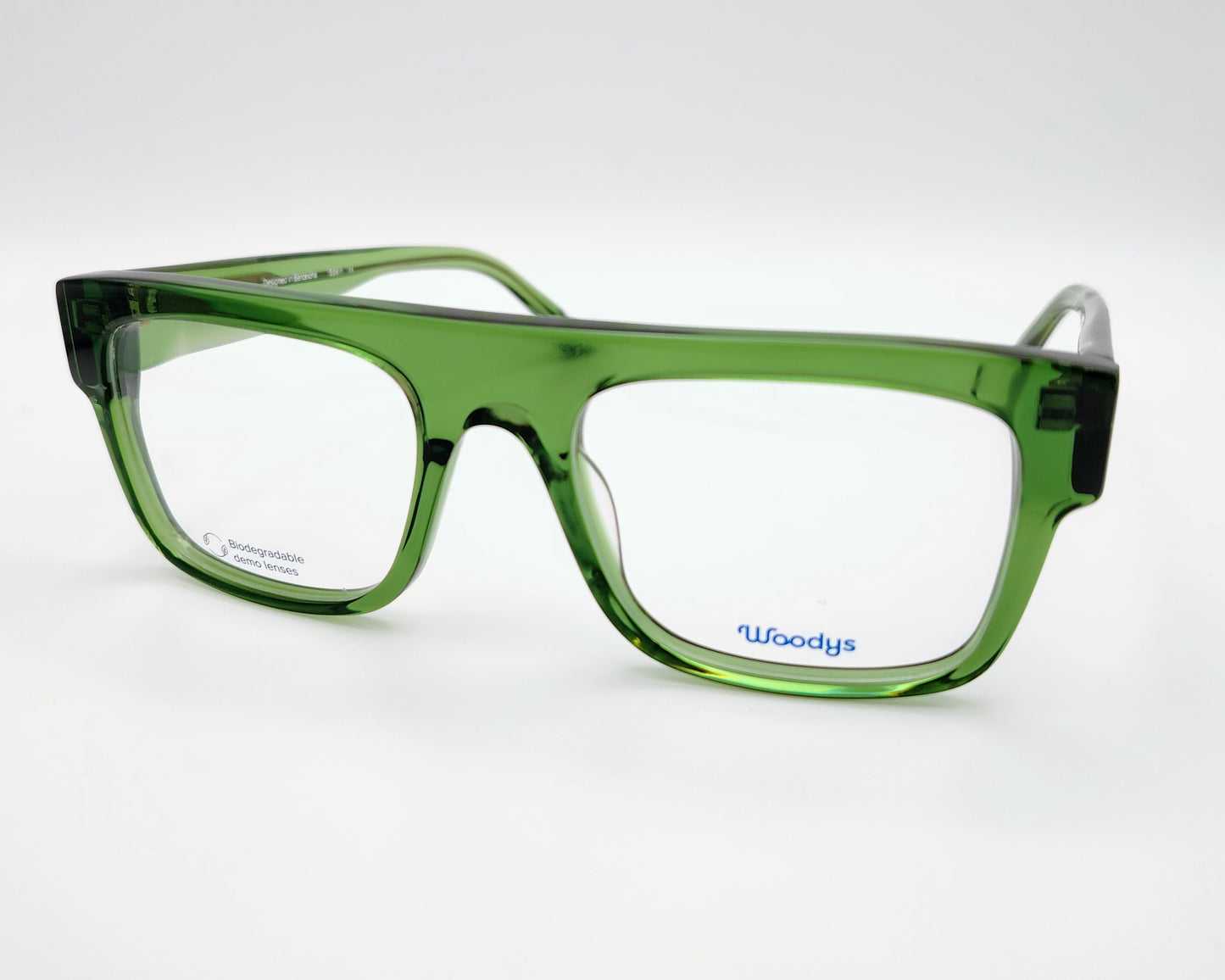 gafas graduadas woodys godard 03 con montura de acetato translúcido en color verde diseño rectangular amplio varillas anchas